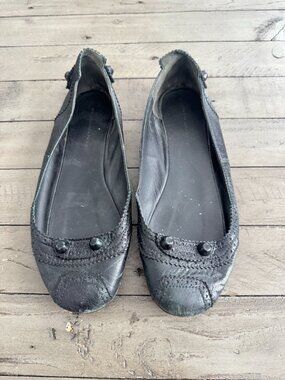 Balenciaga City Ballerina Moto Leather Ballet Flats Studded Black Size 37